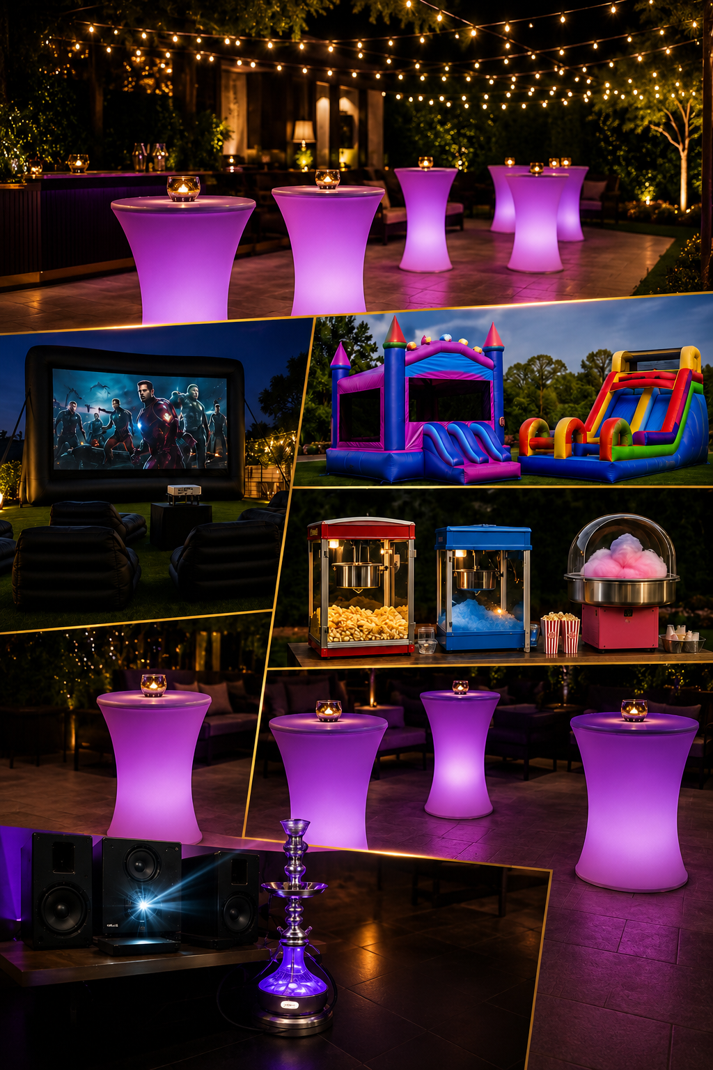 Empire Deluxe package with LED tables, movie screen, bounce houses and concessions